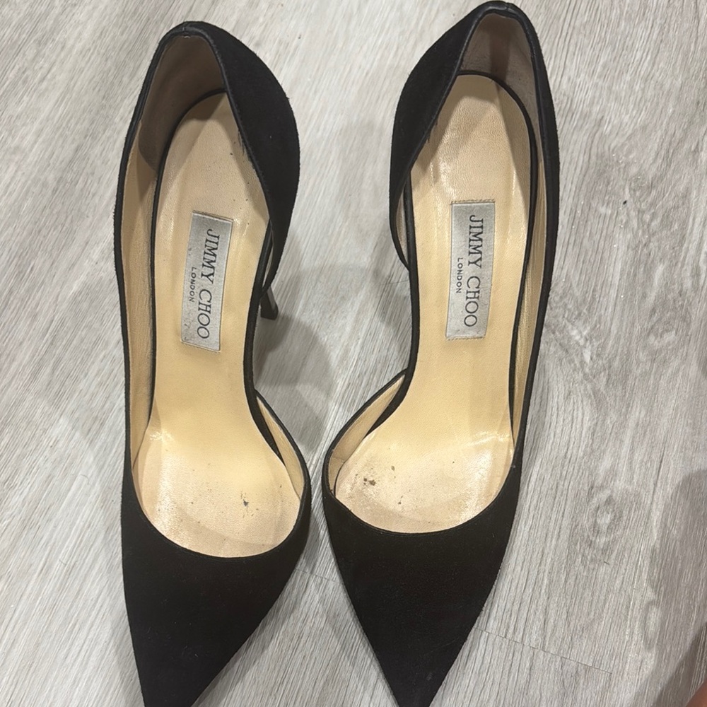 Black suede Jimmy Choo stilettos